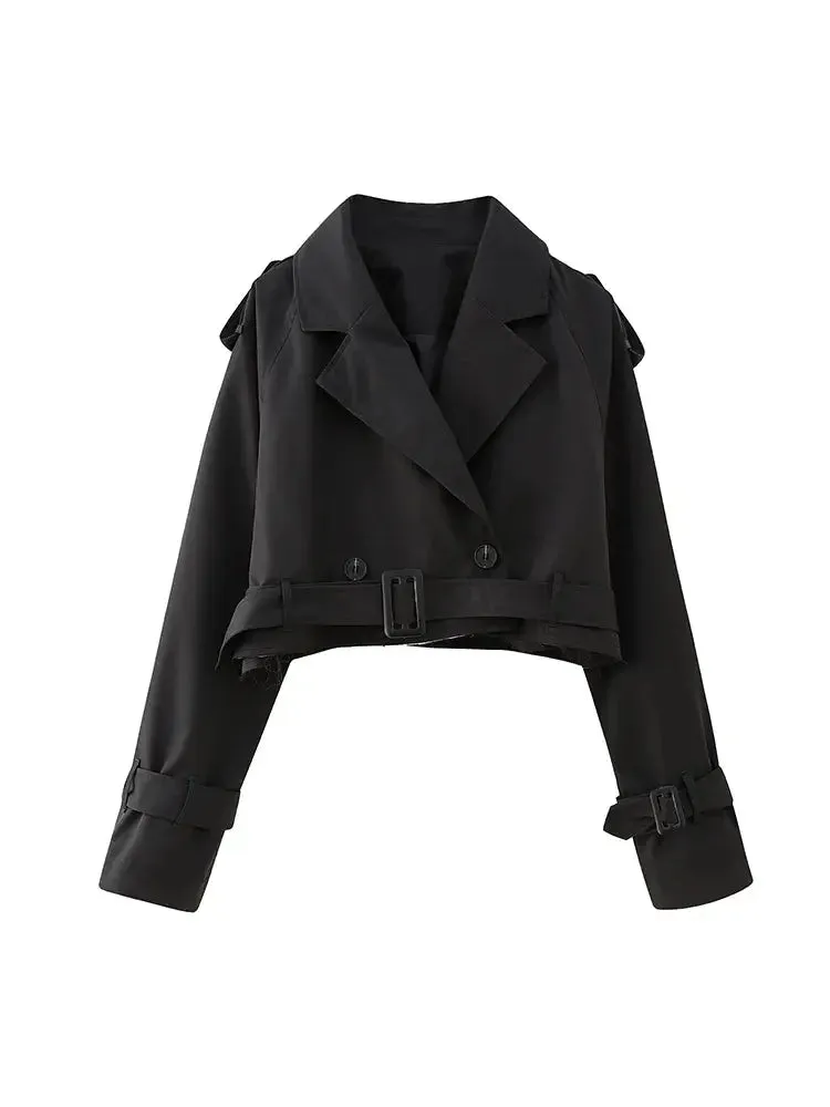 Cropped Double-Breasted Trench Jacket