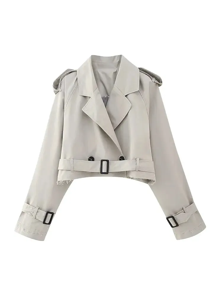 Cropped Double-Breasted Trench Jacket