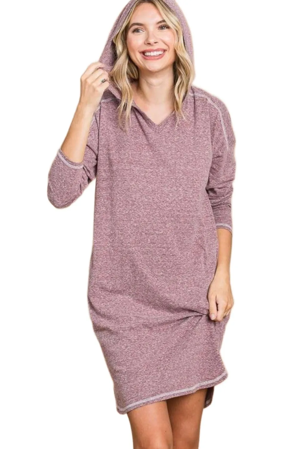 Culture Code Full Size Hooded Long Sleeve Sweater Dress