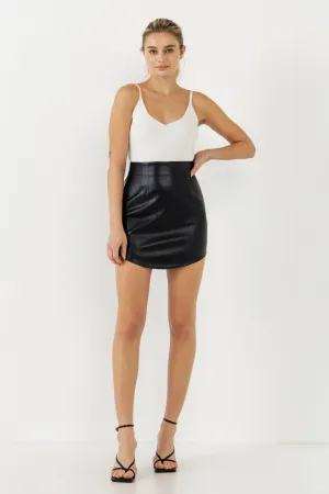 Curved Mini Pleather Skirt