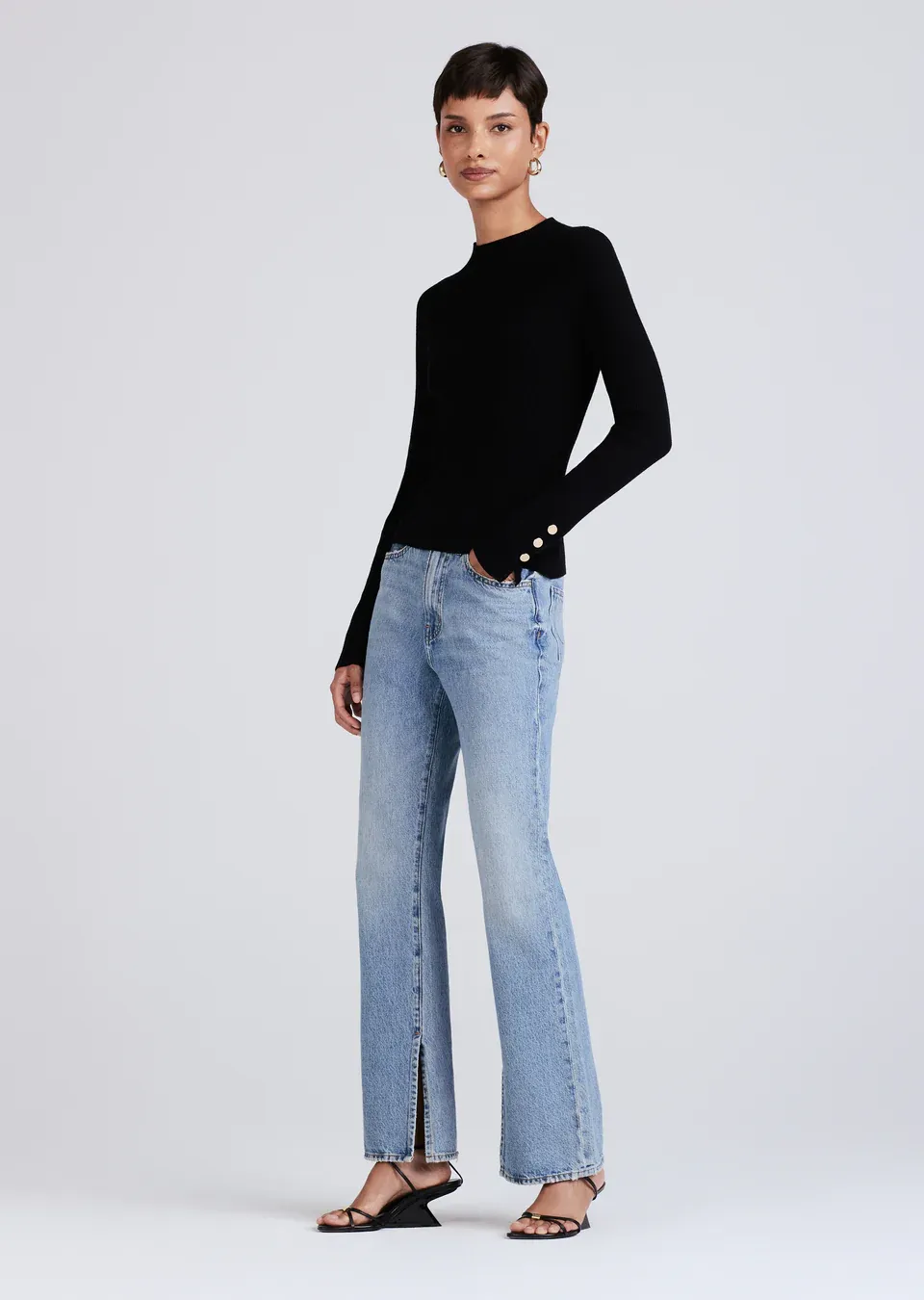 Derek Lam 10 Crosby - Kassandra Ribbed Mock Neck Sweater in Black