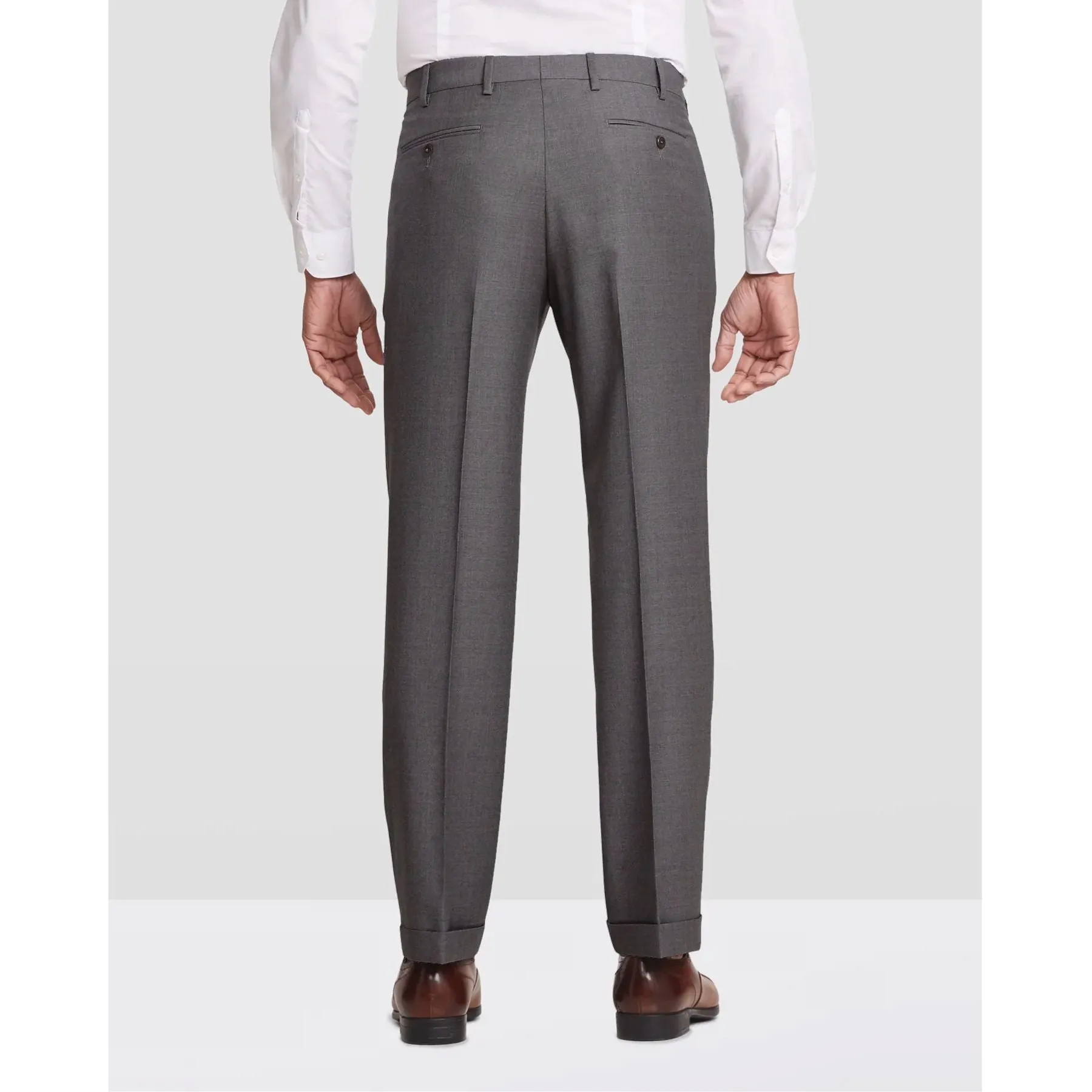 Devon Flat Front Stretch Wool Trouser in Medium Grey (Modern Full Fit) by Zanella