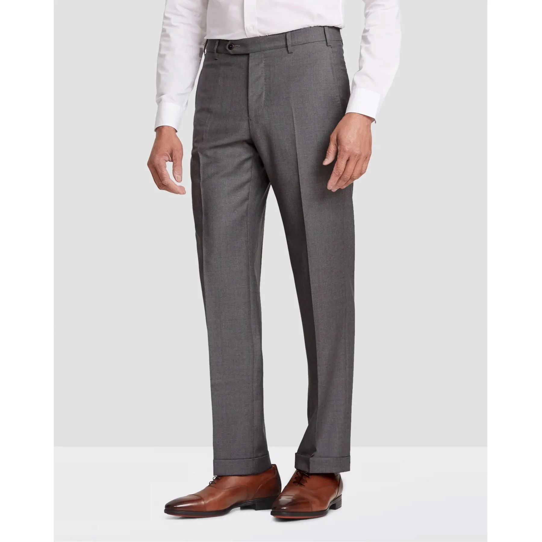 Devon Flat Front Stretch Wool Trouser in Medium Grey (Modern Full Fit) by Zanella