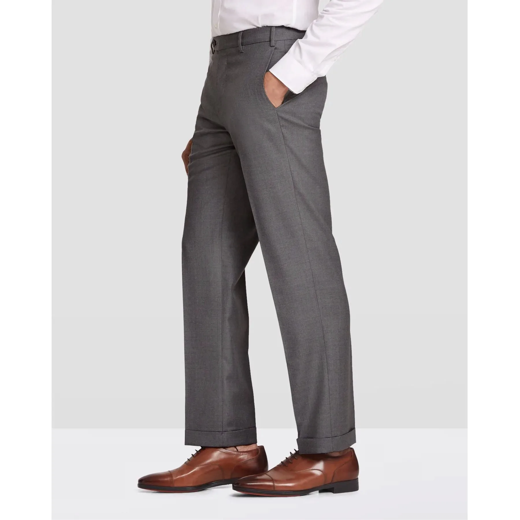 Devon Flat Front Stretch Wool Trouser in Medium Grey (Modern Full Fit) by Zanella