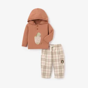 Dinosaur Hooded Sweater   Plaid Pant Set