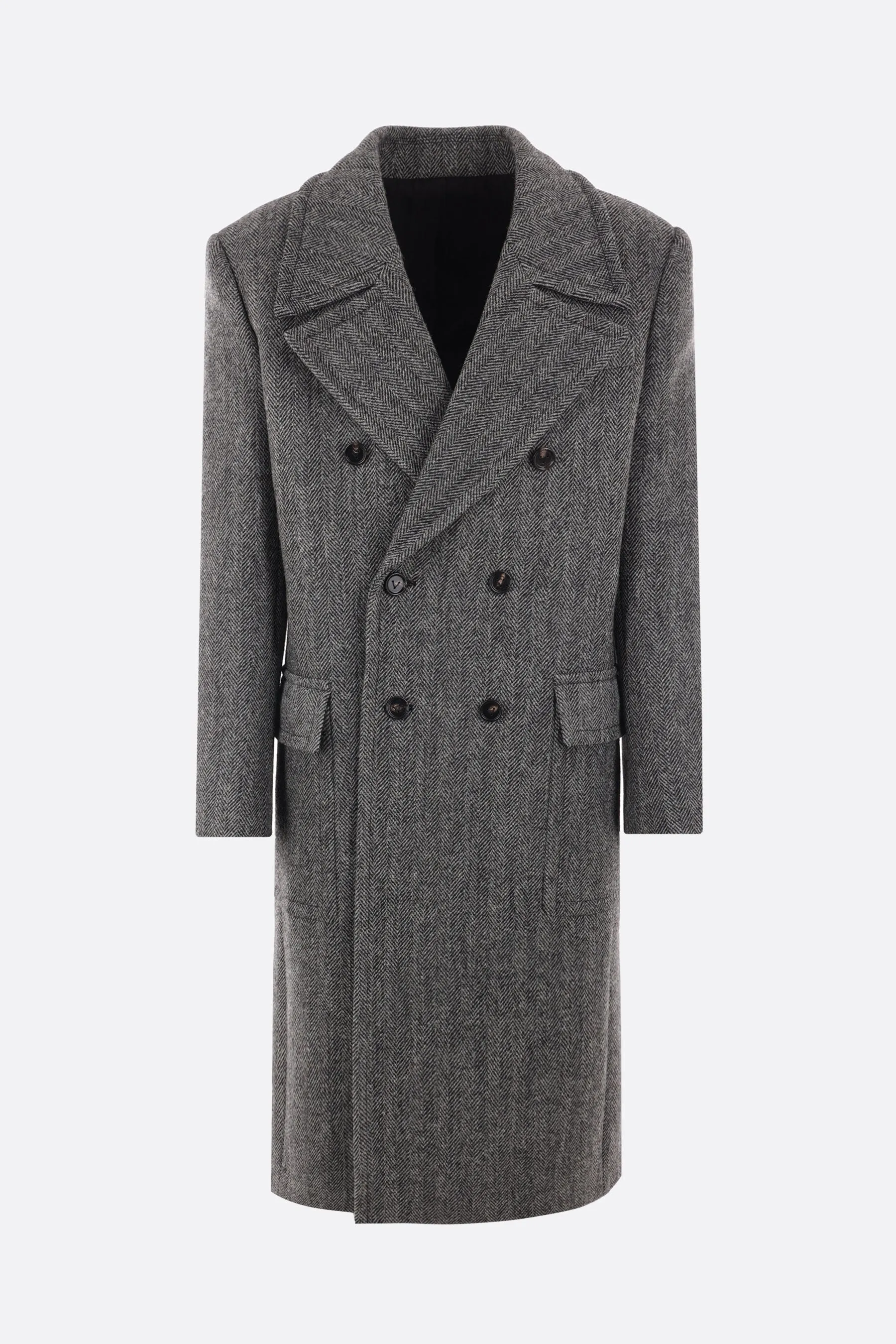 Double-breasted Herringbone Wool Coat