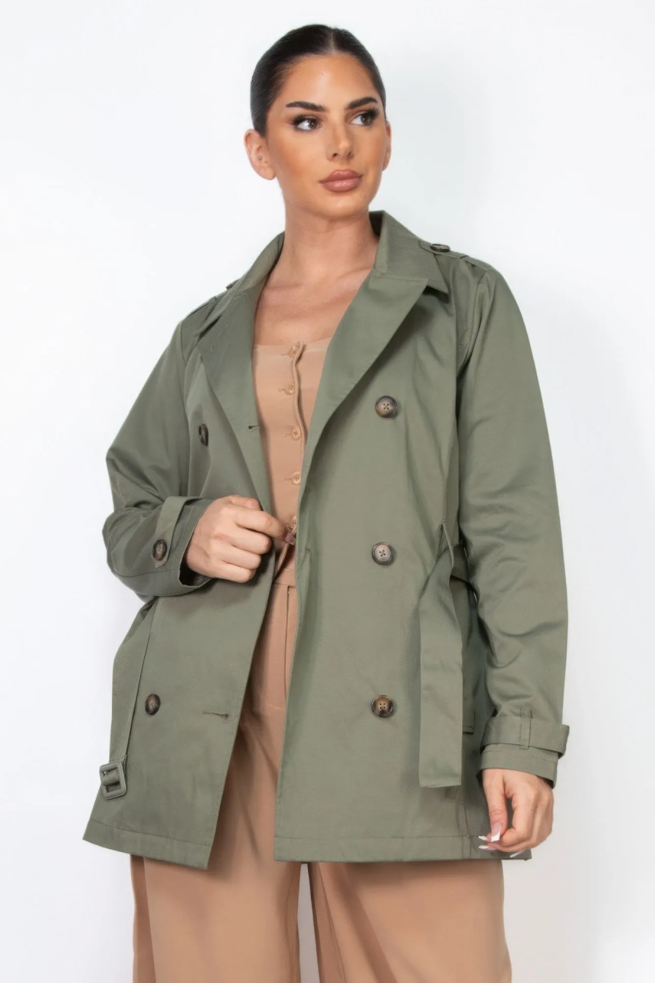 Double-breasted Notch Belted Coat