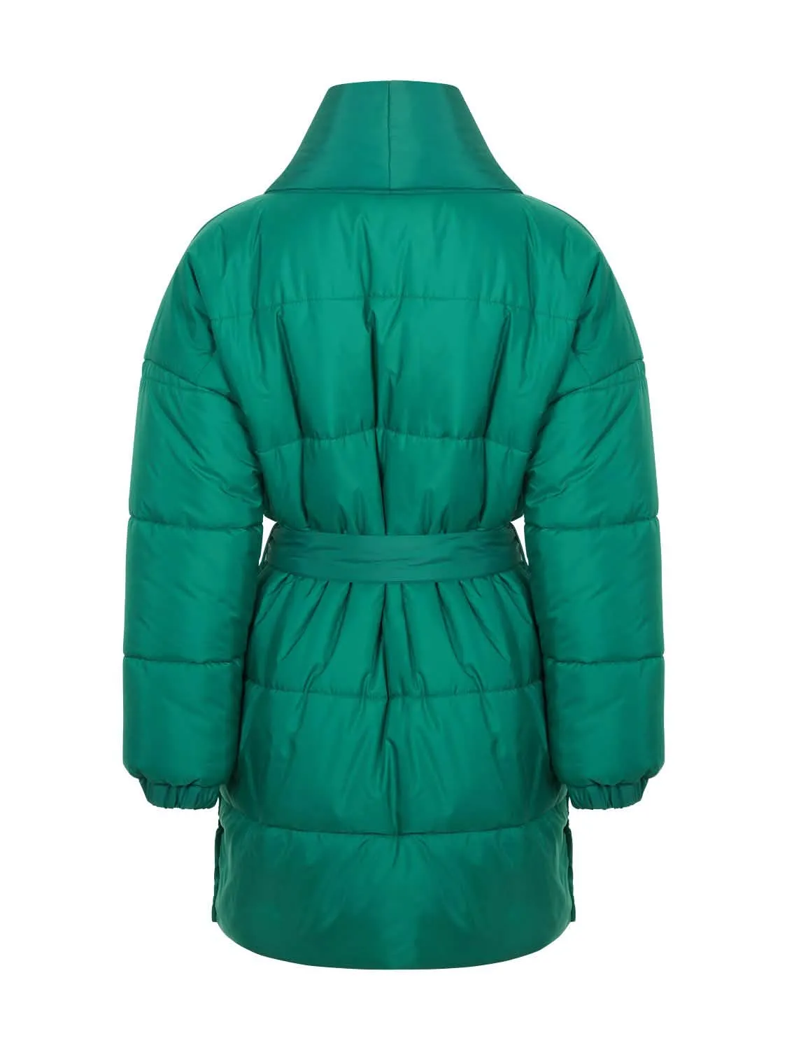 Elegant Oversized Belted Puffer Coat with Double-Breasted Closure