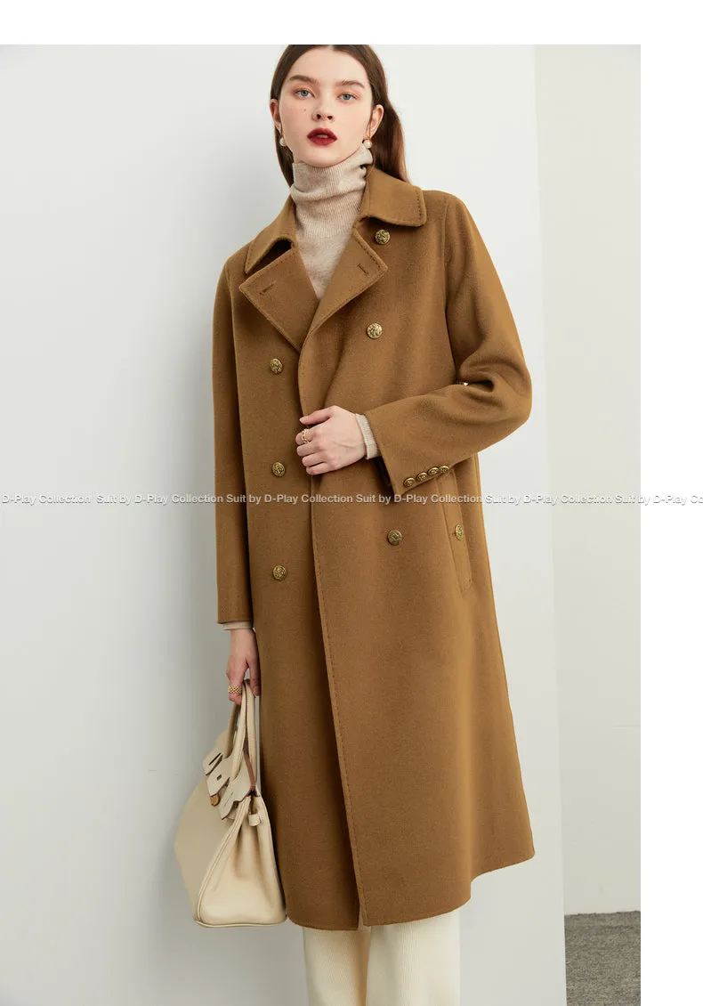 Fall Autumn light luxury British style gold camel double-sided wool coat - Katiea