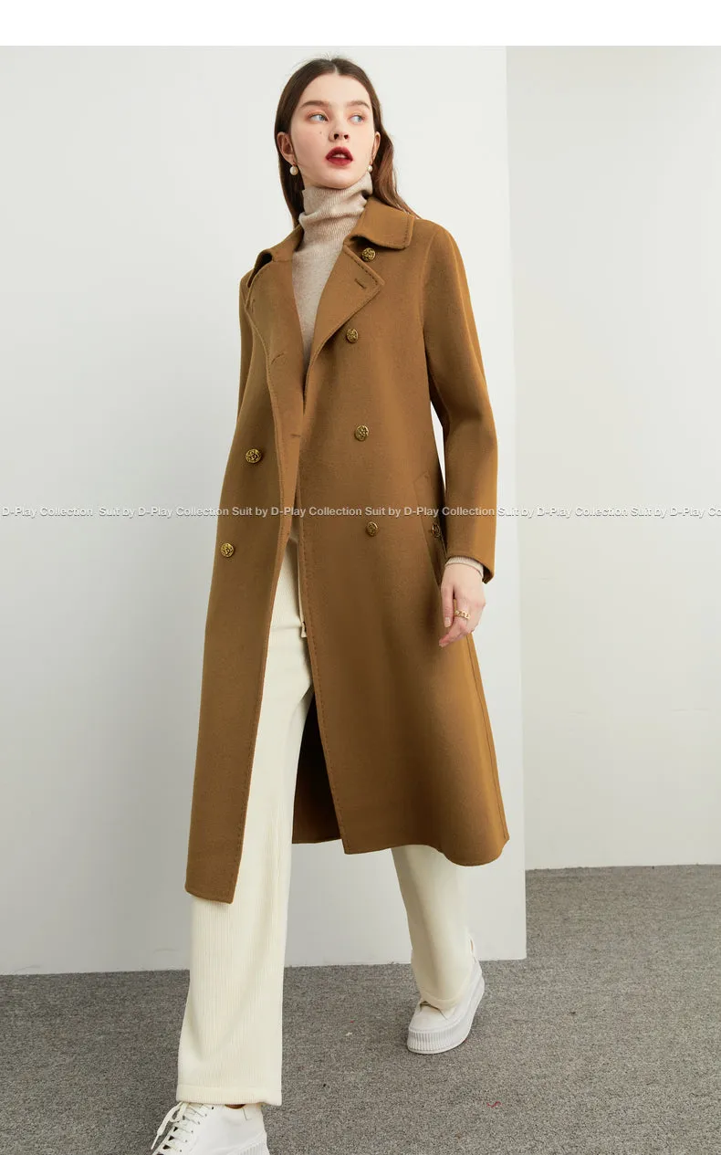 Fall Autumn light luxury British style gold camel double-sided wool coat - Katiea