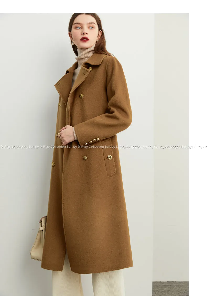 Fall Autumn light luxury British style gold camel double-sided wool coat - Katiea