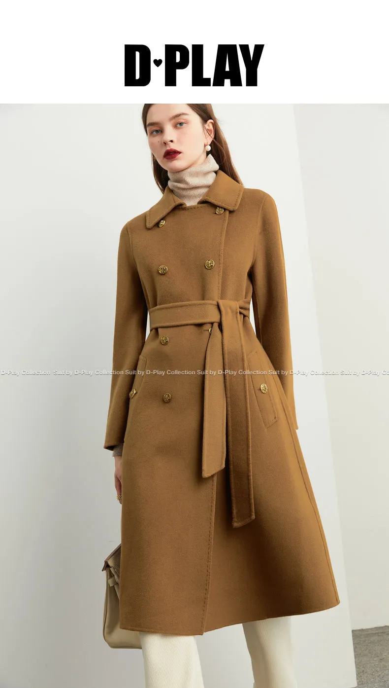 Fall Autumn light luxury British style gold camel double-sided wool coat - Katiea