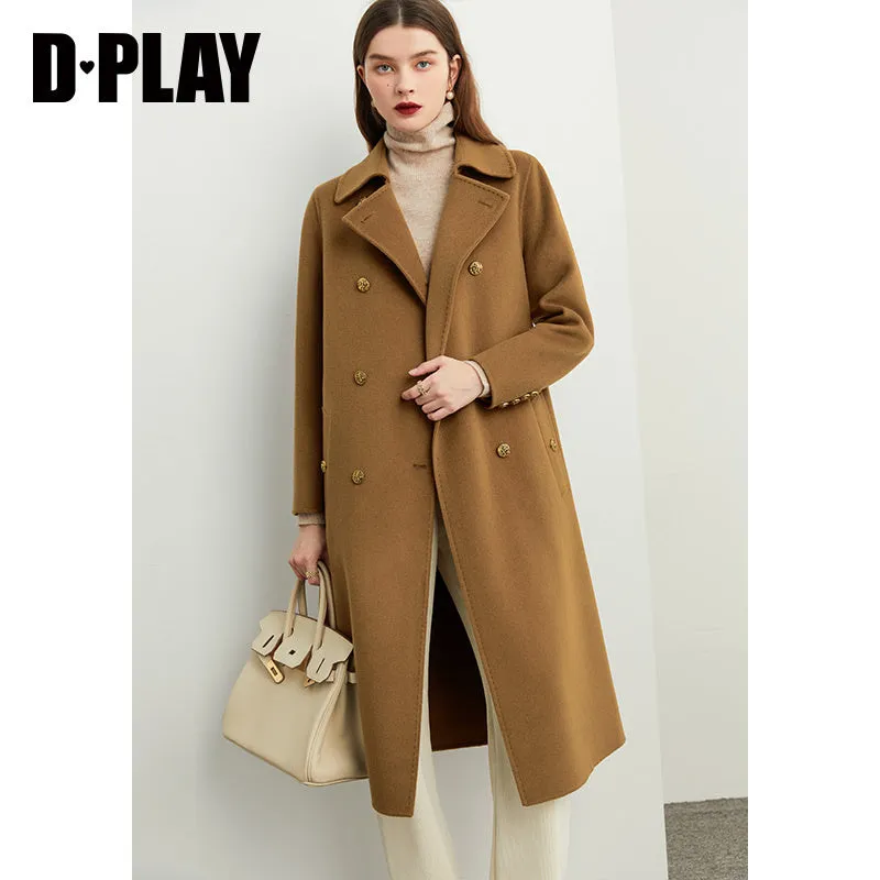 Fall Autumn light luxury British style gold camel double-sided wool coat - Katiea