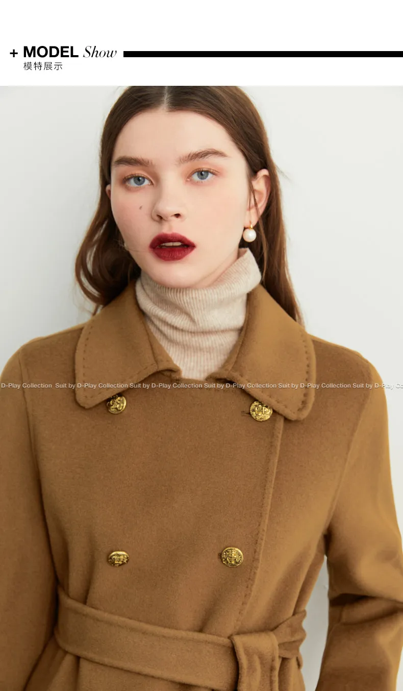 Fall Autumn light luxury British style gold camel double-sided wool coat - Katiea