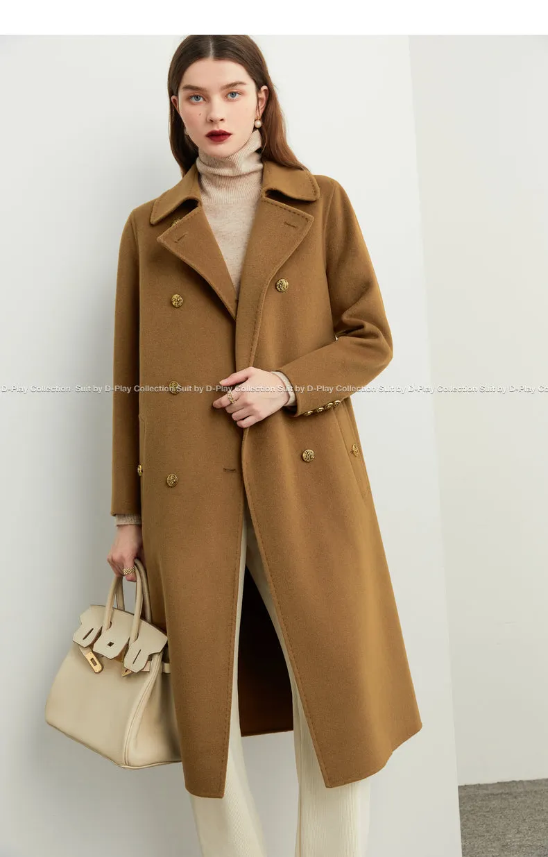 Fall Autumn light luxury British style gold camel double-sided wool coat - Katiea