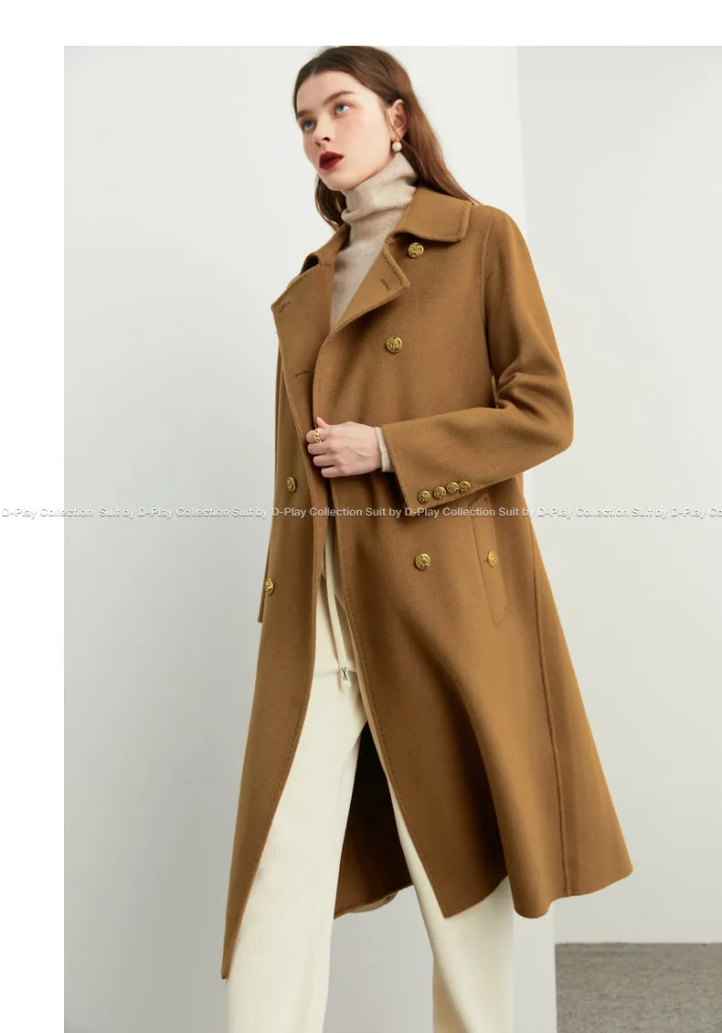 Fall Autumn light luxury British style gold camel double-sided wool coat - Katiea