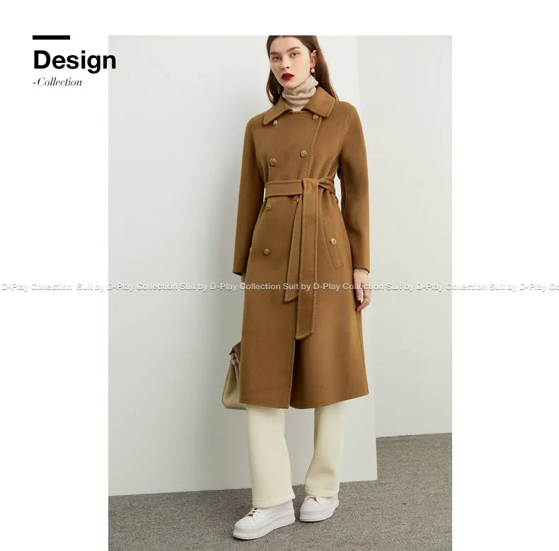 Fall Autumn light luxury British style gold camel double-sided wool coat - Katiea