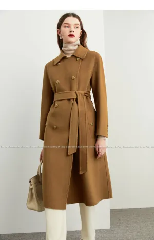 Fall Autumn light luxury British style gold camel double-sided wool coat - Katiea