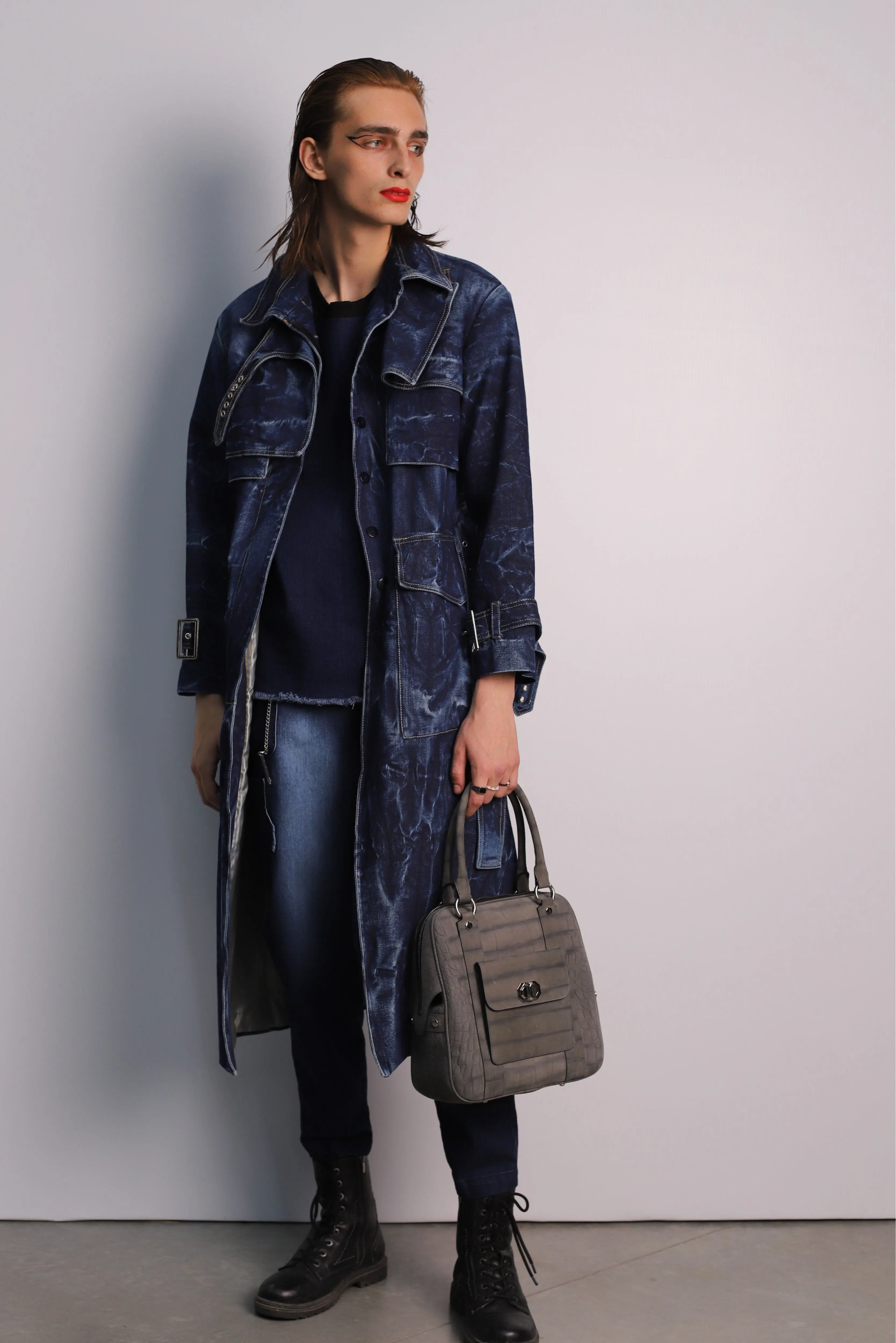 Fashion Denim Trench Coat Blue