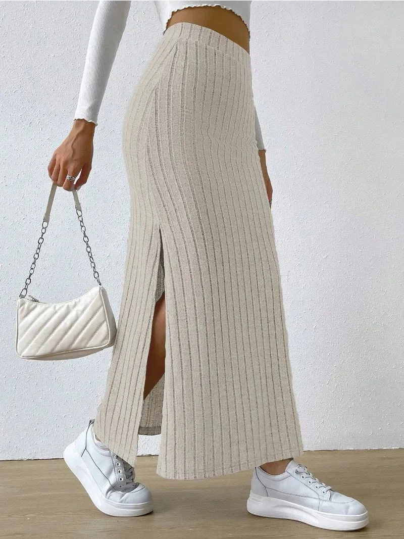 Fashionable High Waisted Side Slit Casual Skirt