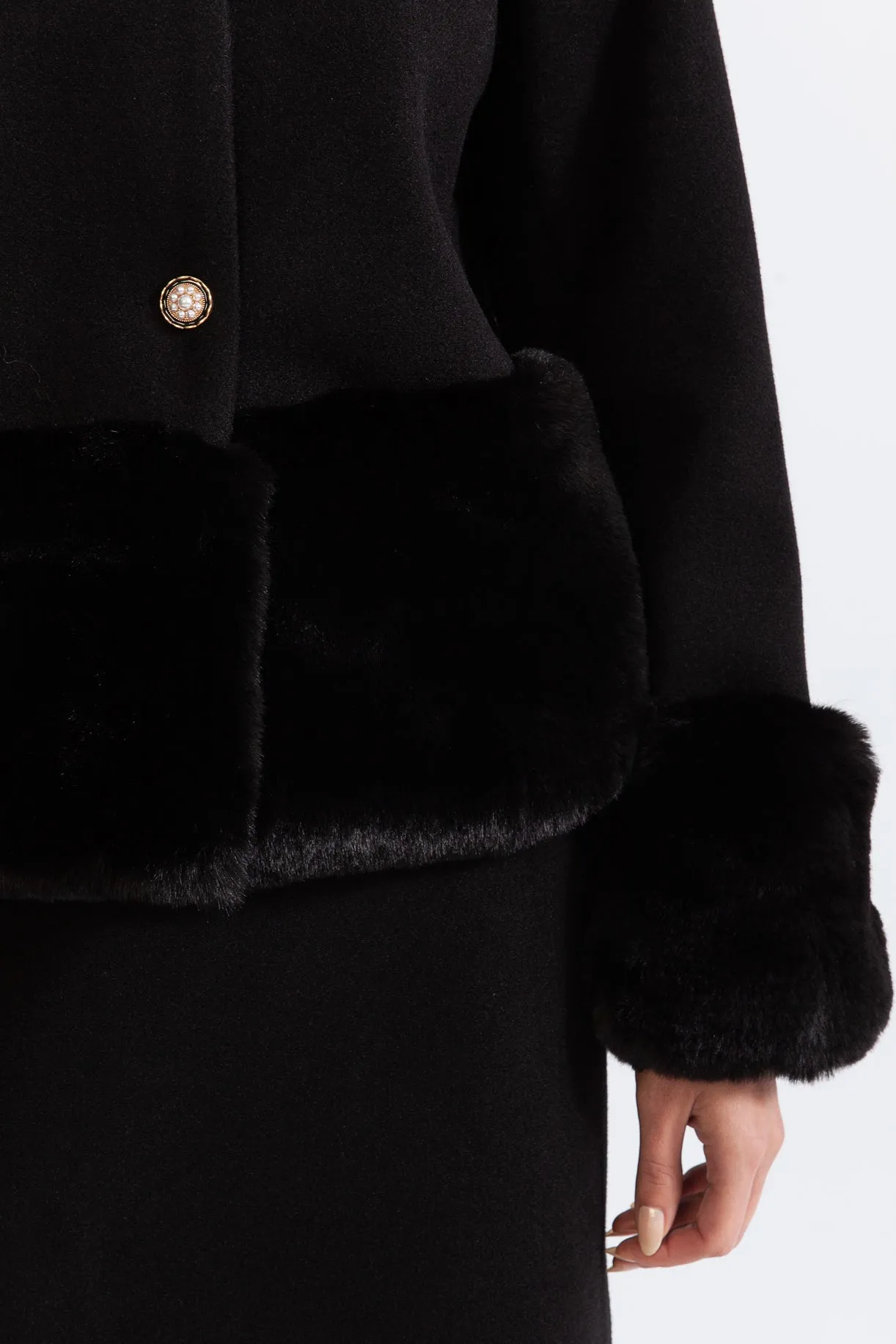 Faux fur Co-Ord with jacket and skirt - Black