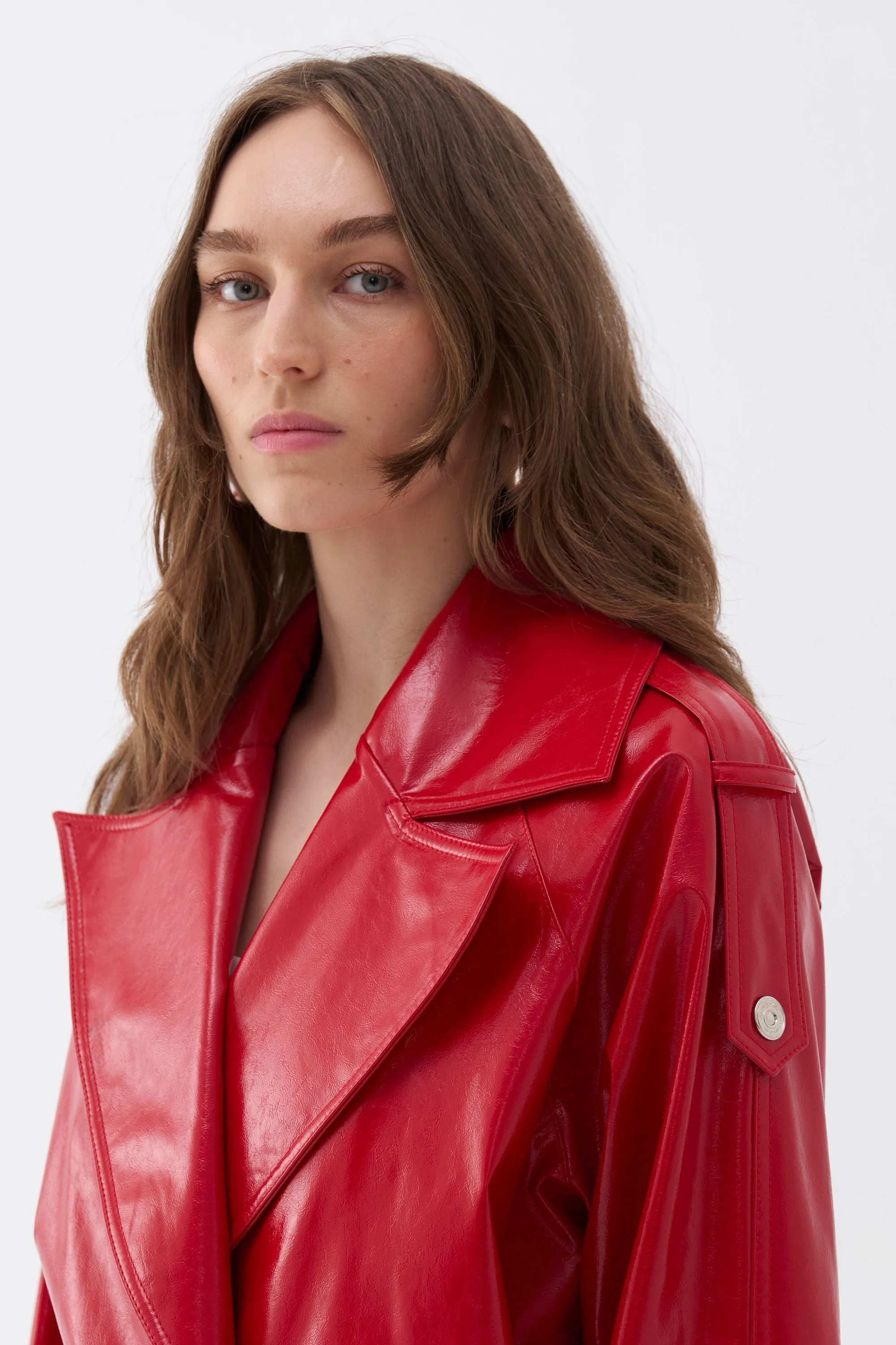 Faux Leather Trench Coat