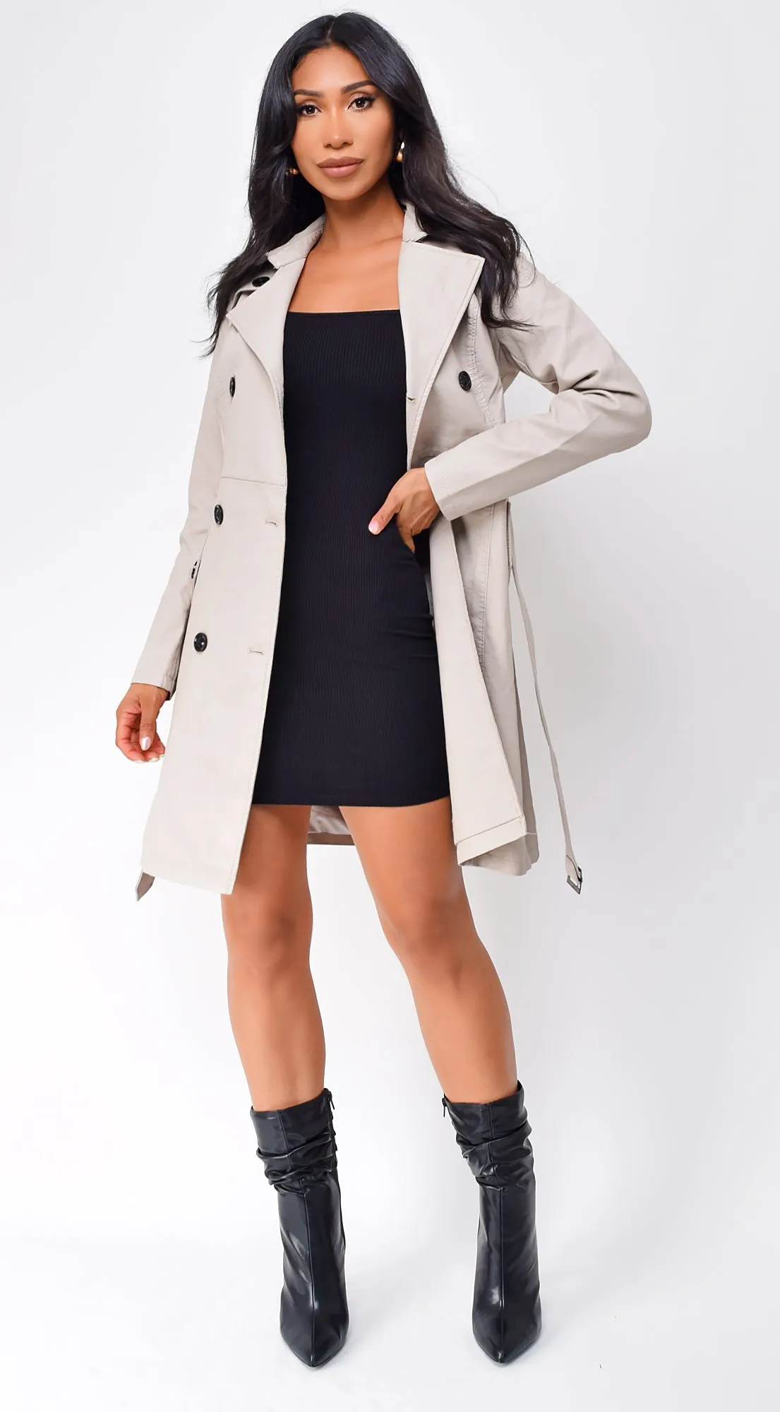 Finland Faux Leather Trench Coat - Cream