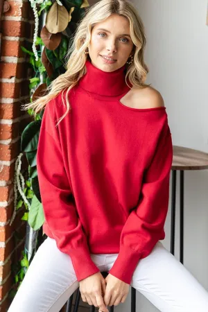 First Love Cut Out Shoulder Turtleneck Sweater