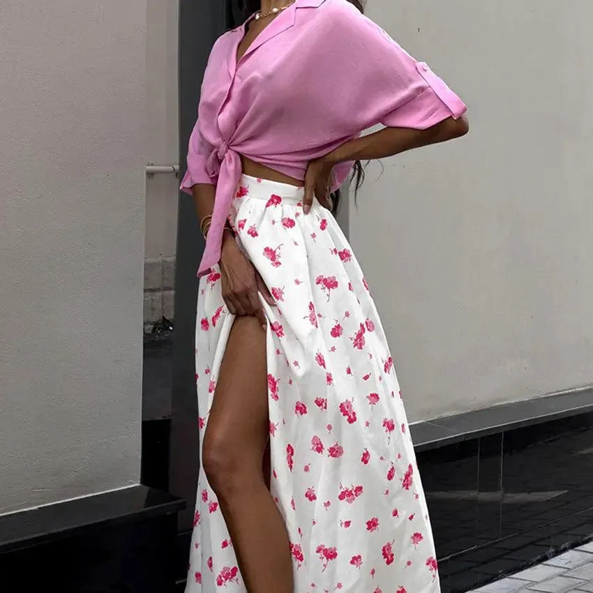 Floral High Waist Split Skirt