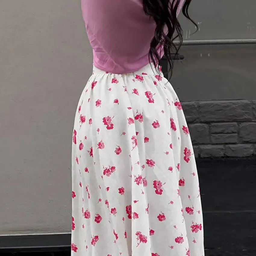 Floral High Waist Split Skirt