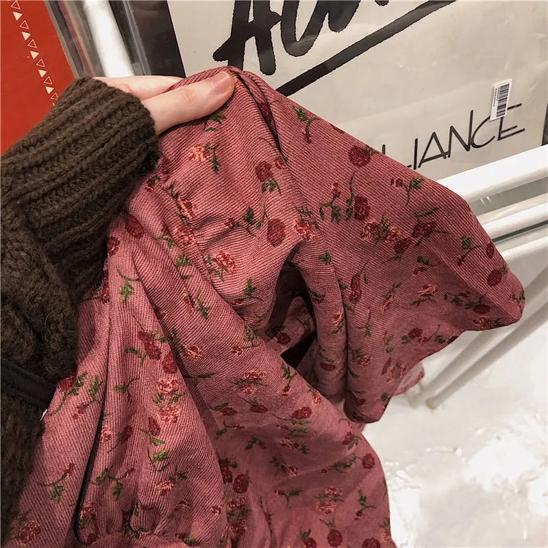 Flytonn-cute winter outfits casual winter outfits christmas outfit party look inspos High Waist A-Line Flower Printed Corduroy Long Skirt