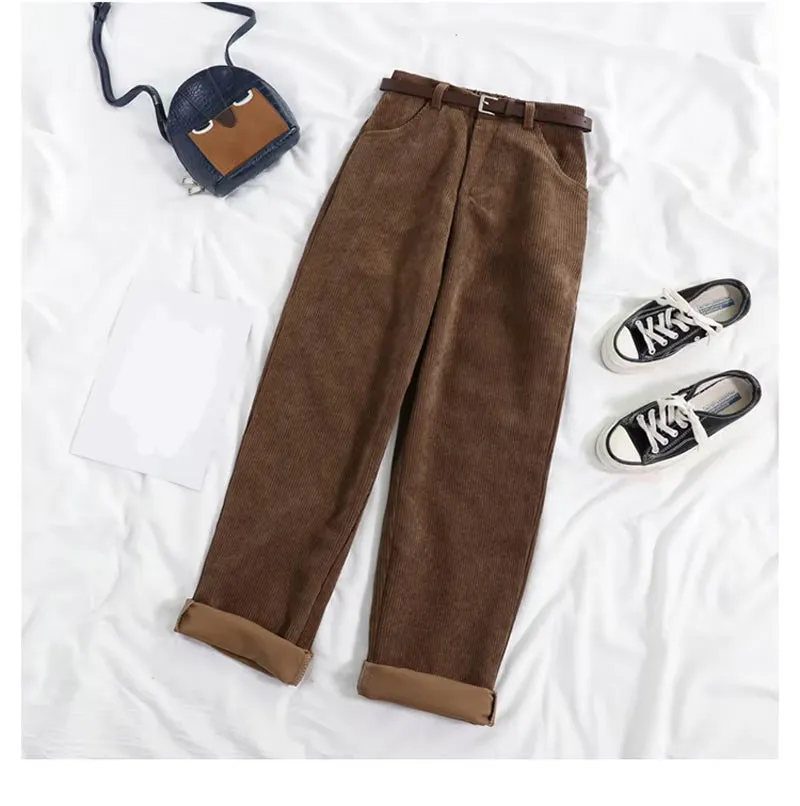 Flytonn-cute winter outfits casual winter outfits christmas outfit party look inspos High Waist Long Corduroy Pants With Belt