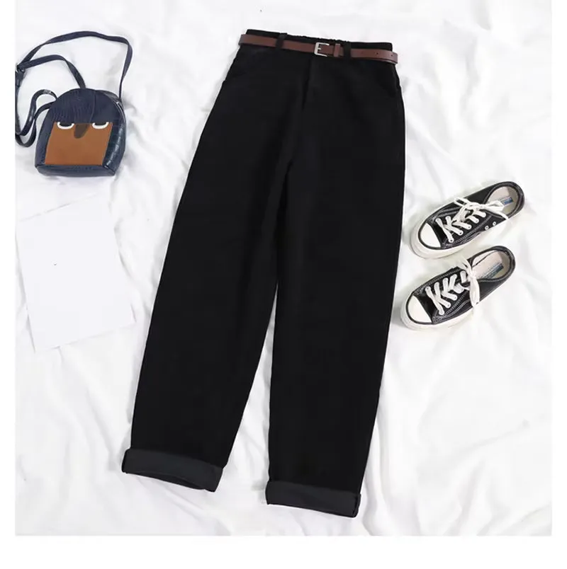 Flytonn-cute winter outfits casual winter outfits christmas outfit party look inspos High Waist Long Corduroy Pants With Belt