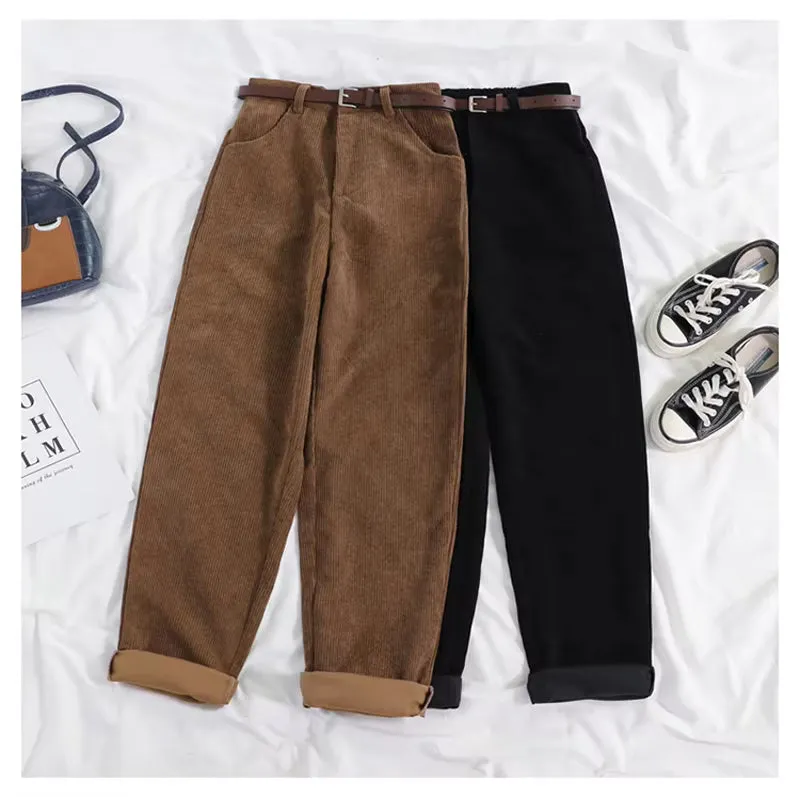 Flytonn-cute winter outfits casual winter outfits christmas outfit party look inspos High Waist Long Corduroy Pants With Belt