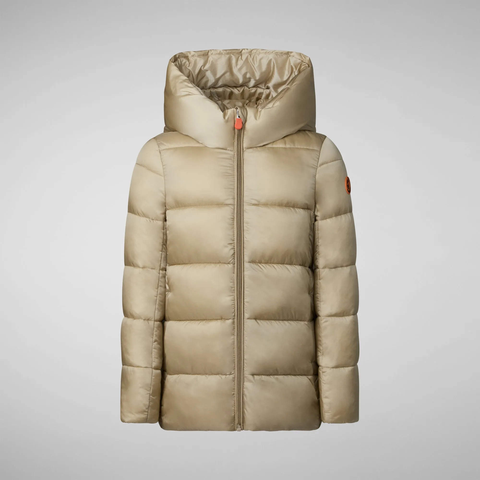 Girls's Hooded Animal free Puffer Coat Gracie in Wood Beige