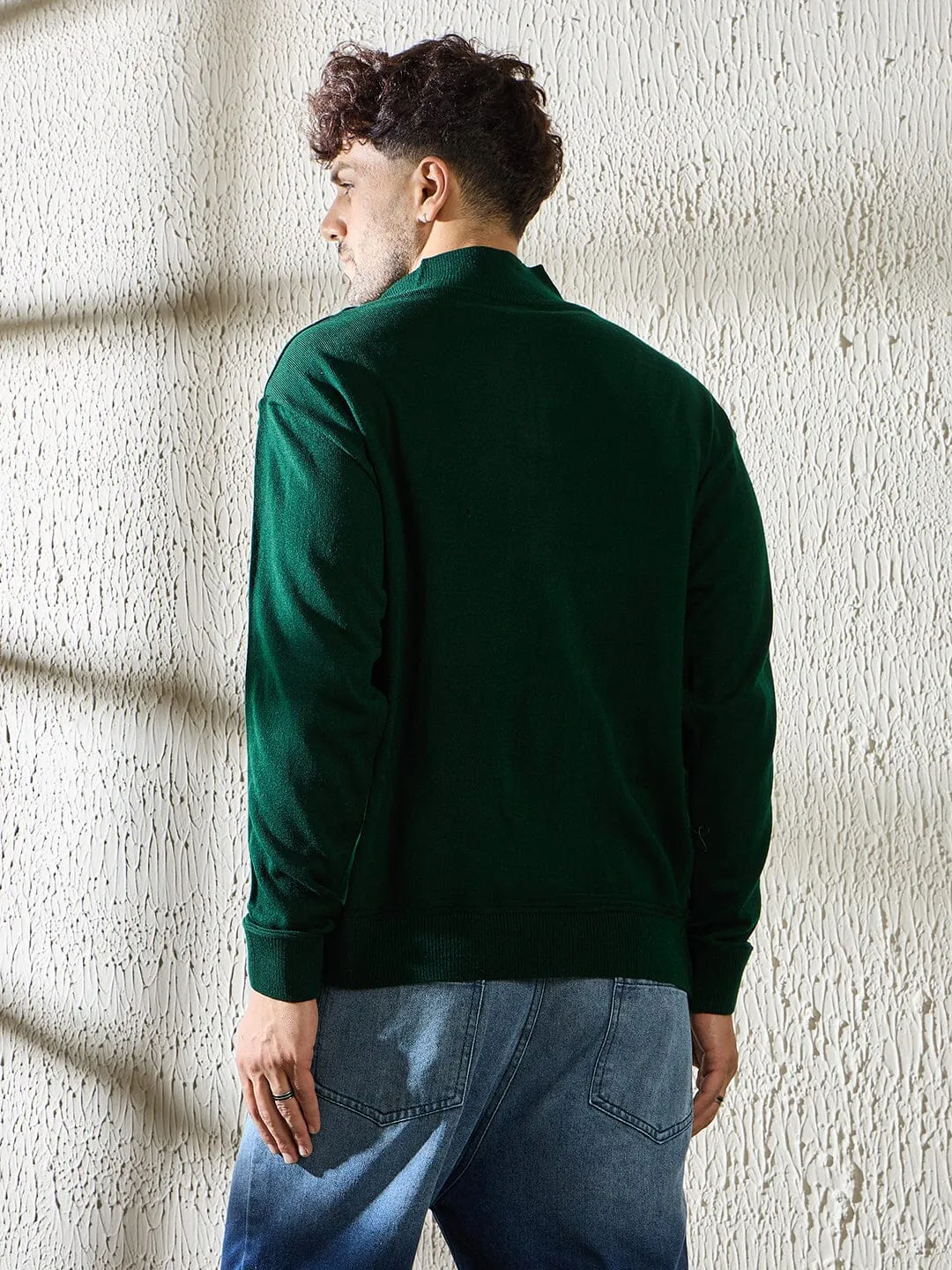 Green Turtleneck Quarter Zip Sweater