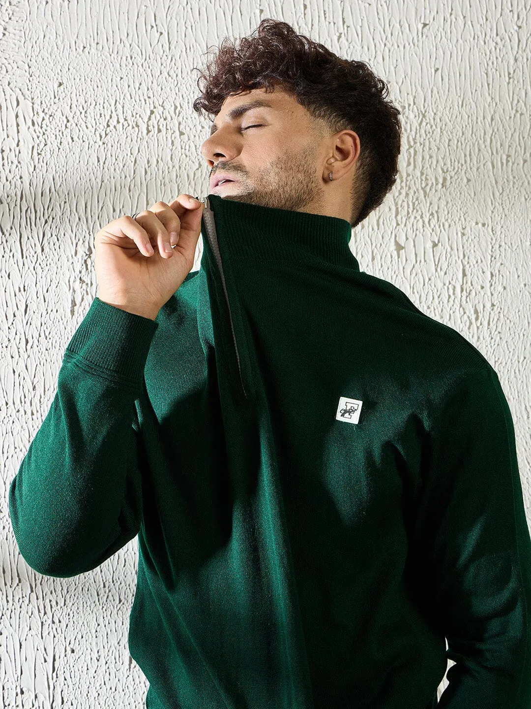 Green Turtleneck Quarter Zip Sweater