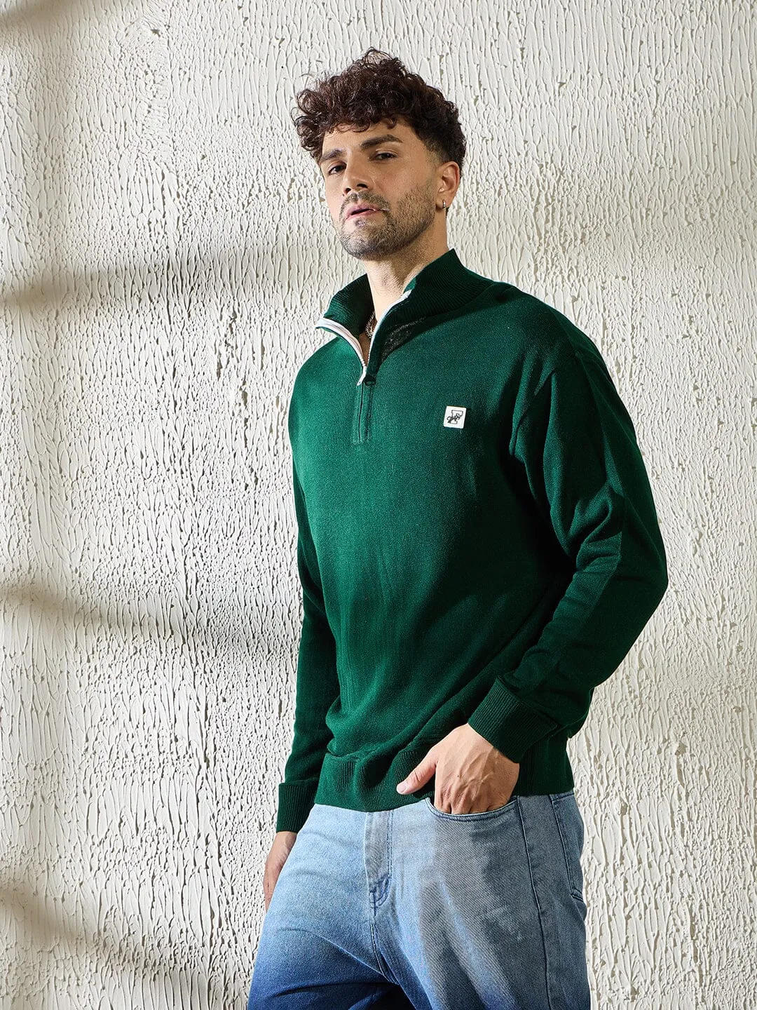 Green Turtleneck Quarter Zip Sweater