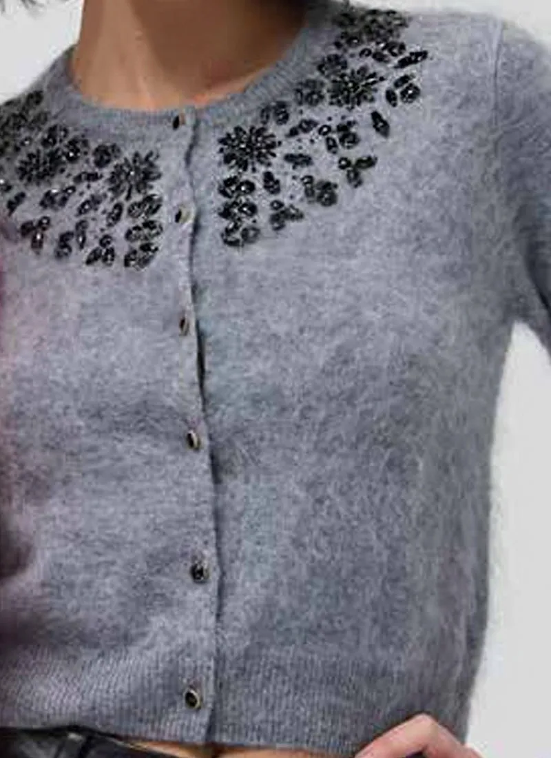 Hand Beaded Cashmere Cardigan