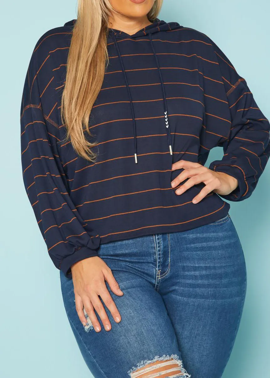 Hi Curvy Plus Size Women Striped Hooded Sweater