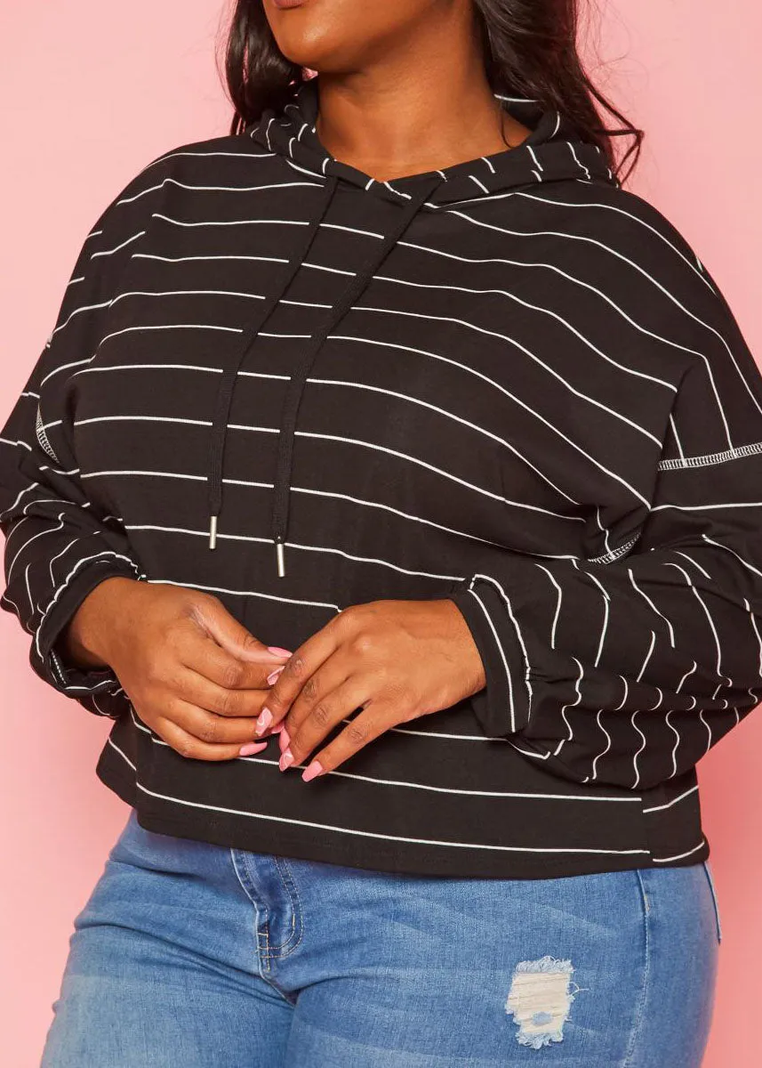 Hi Curvy Plus Size Women Striped Hooded Sweater