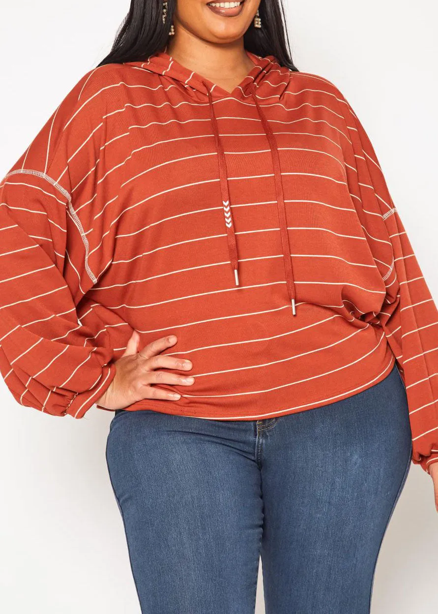 Hi Curvy Plus Size Women Striped Hooded Sweater