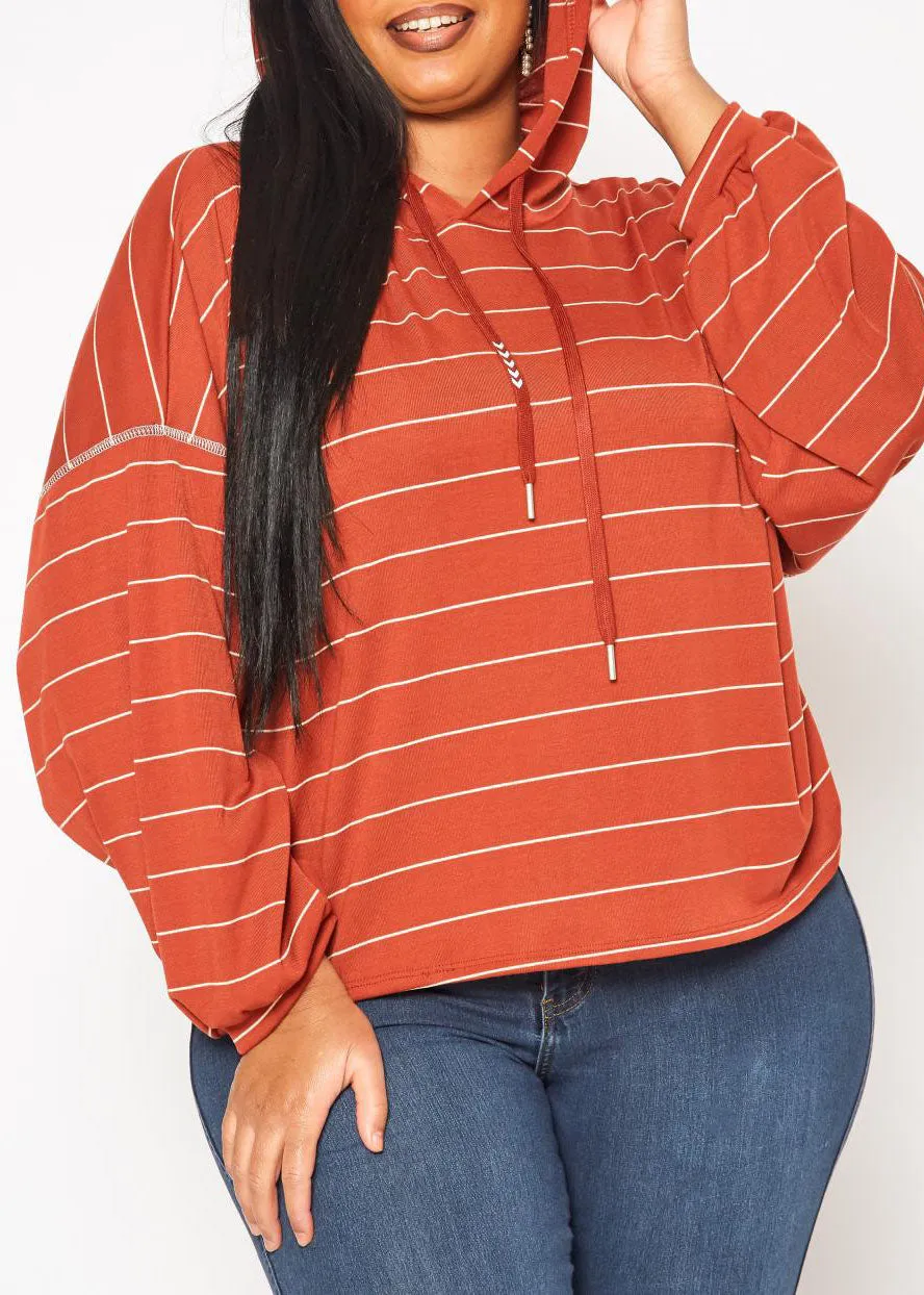 Hi Curvy Plus Size Women Striped Hooded Sweater