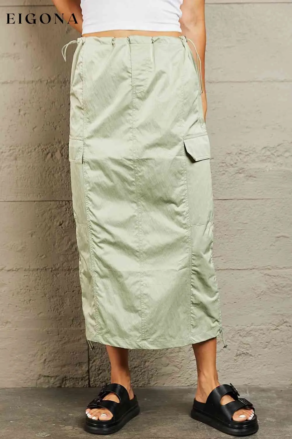 High Waisted Cargo Midi Skirt