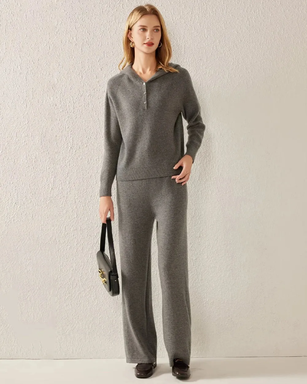 Hooded V Neck Cashmere Sweater