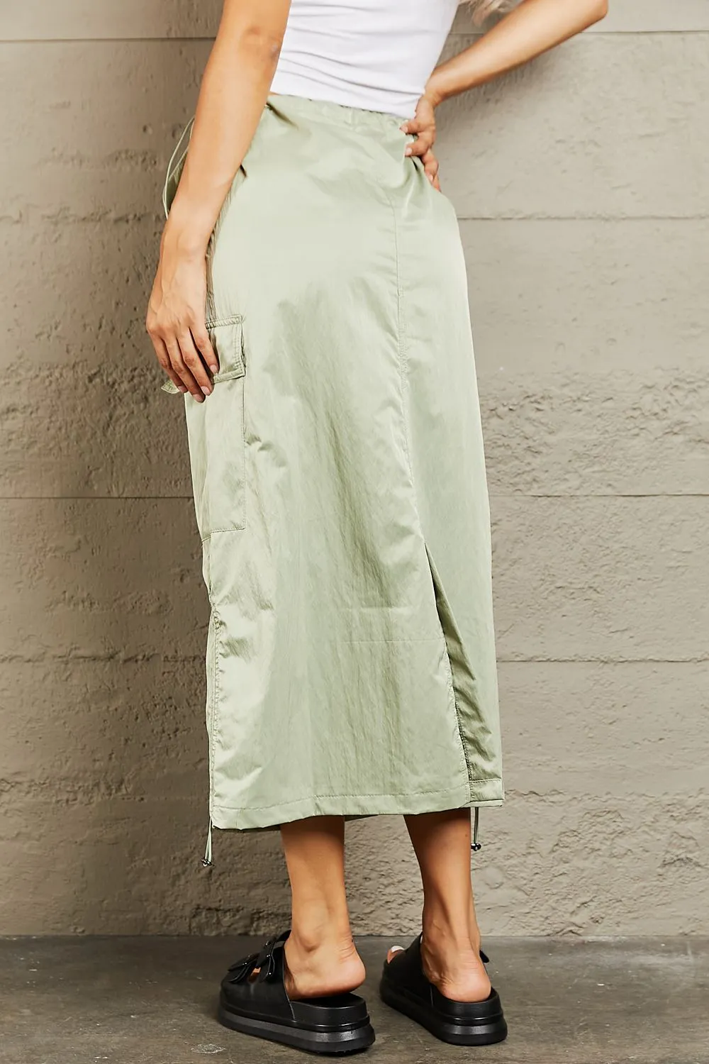 HYFVE Green High Waisted Cargo Midi Skirt