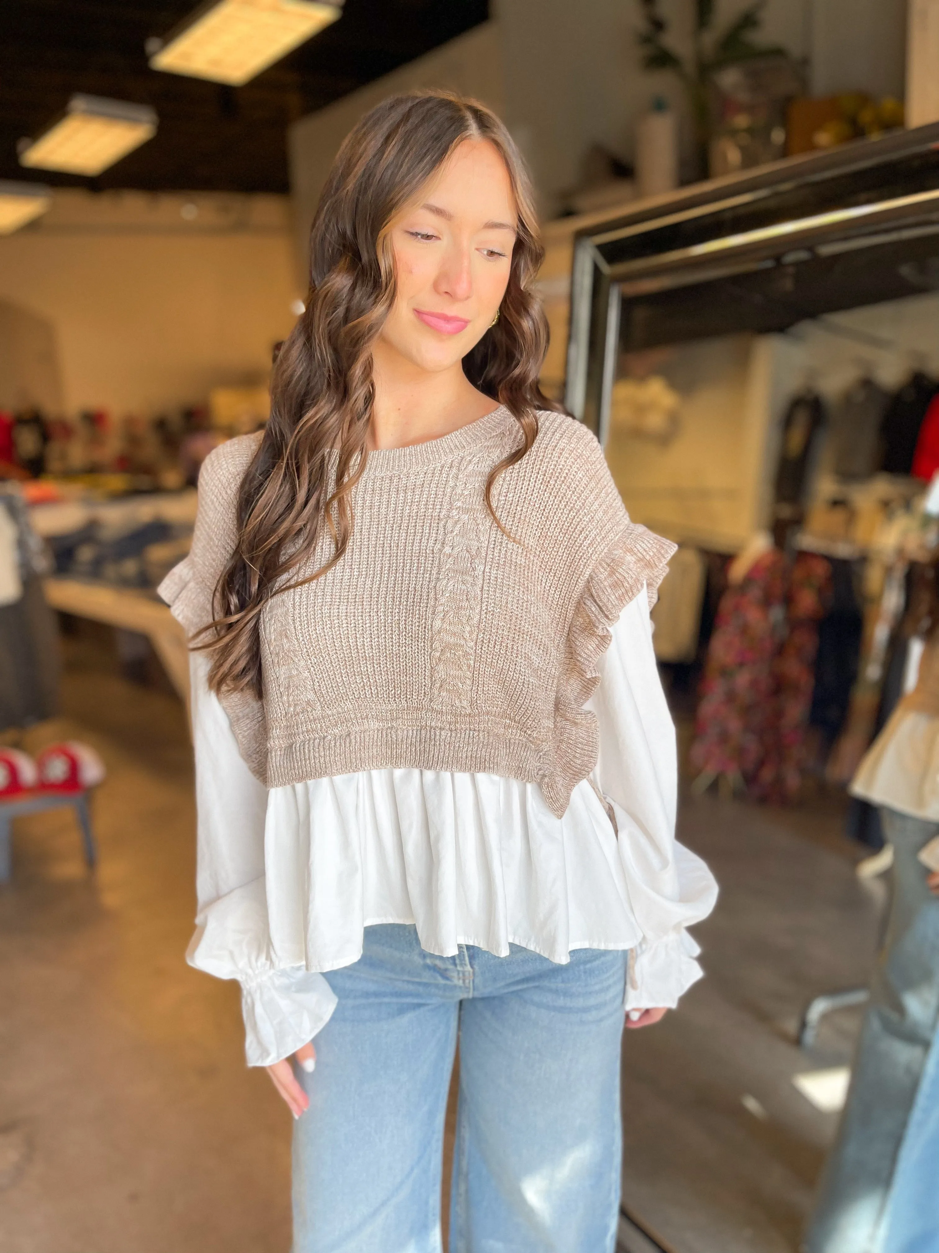 ILLA ILLA Give Thanks Knitted Vest Blouse | Latte