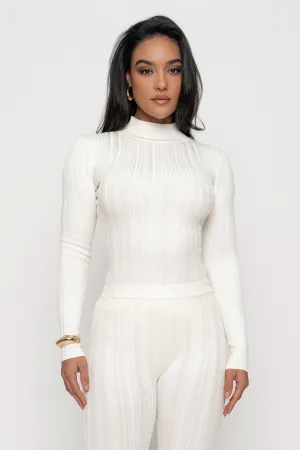 Ivory Ribbed Mock Neck Top