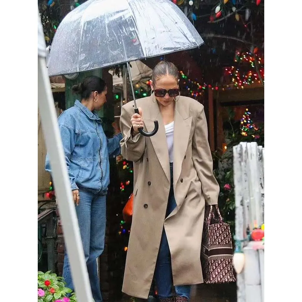 Jennifer Lopez Los Angeles Brown Trench Coat