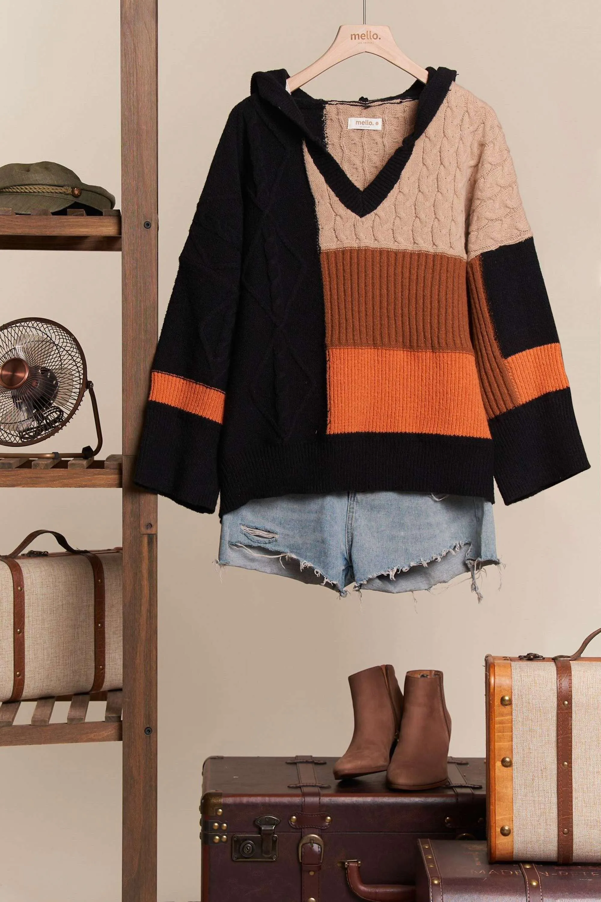 Joanna Hooded Oversized Color Block Sweater